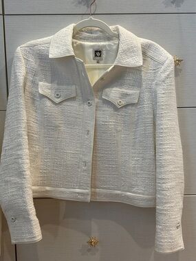 Anne Klein White Textured Tweed Cropped Jacket